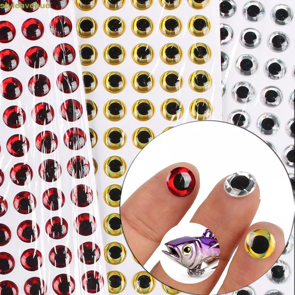STYLEAVENE Fishing Lure Eyes Fishing Tackle Holographic Fly Fishing Sticker Eyeball Fishing Accessories DIY Eyes
