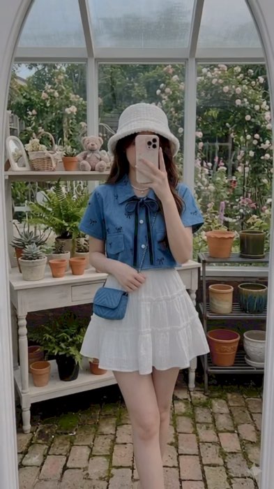 🖤☁️ครอปคอปก ผ้ายีนส์ โบดำ+ กระโปรงน่ารัก #ชุดเซ็ท #ชุดผู้หญิง