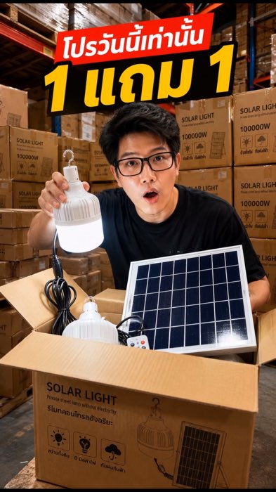 ￼GLEAMS【ซื้อ1แถม1】ไฟโซล่าเซลล์ สปอร์ตไลท์โซล่าเซลล์ ไฟฉุกเฉิน ไฟตั้งแคมป์ LED Solar light สว่างจ้า กันฝนกันฟ้าผ่า#หลอดไฟ #ลดราคา #solar