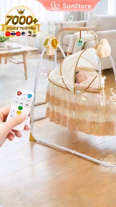 Nôi điện Nôi trẻ em Nôi kèm đệm ngủ và gối, đi kèm màn chống muỗi và điều khiển từ xa, điều chỉnh được 5 mức, dành cho trẻ 0‑3 tuổi