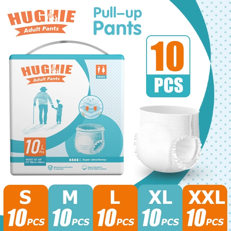 [สินค้าใหม่] HugHIeผ้าอ้อมผู้ใหญ่ สูตรบางเบา มีอัตราการดูดซึมสูง 2000CC S/M/L/XL/XXL（10pcs） พร้อมจัดส่งด่วน
