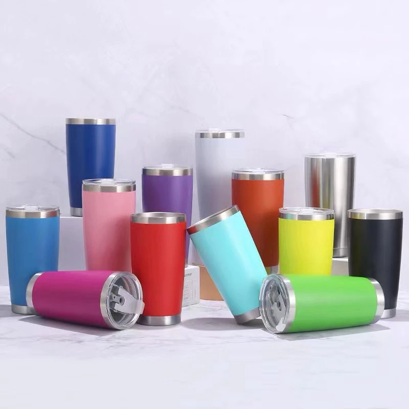 แก้วน้ำ 20oz 30oz สีพื้นแบบหนา พร้อมฝาไถ้วย สแตนเลส
