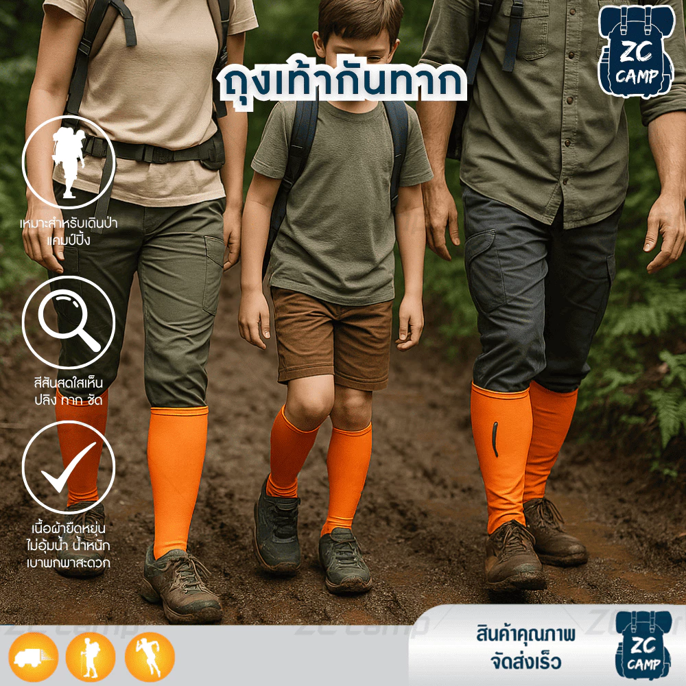 ZC CAMP ถุงเท้า ถุงเท้ากันทาก กันปิง สำหรับนักเดินป่า​ ปีนเขา ตั้งแคมป์ หรือ ใส่เข้าสวน Free size 1 คู่